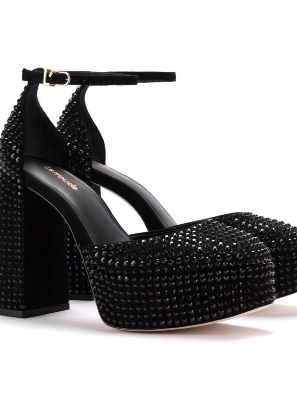 Larroude Black Monocrhome Crystal Ari Platforms - Size 8